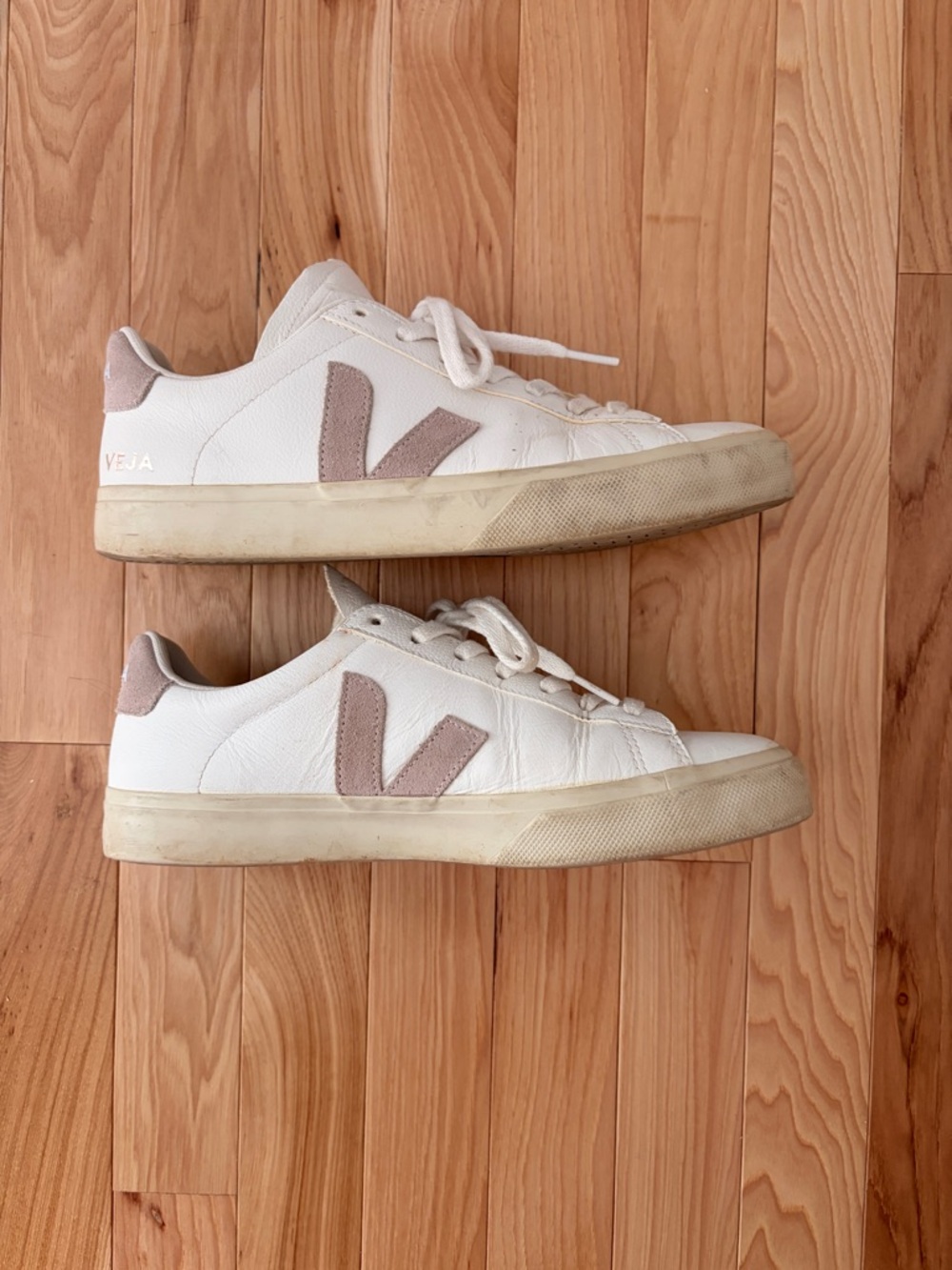 Veja White Sneakers with Taupe V Logo
